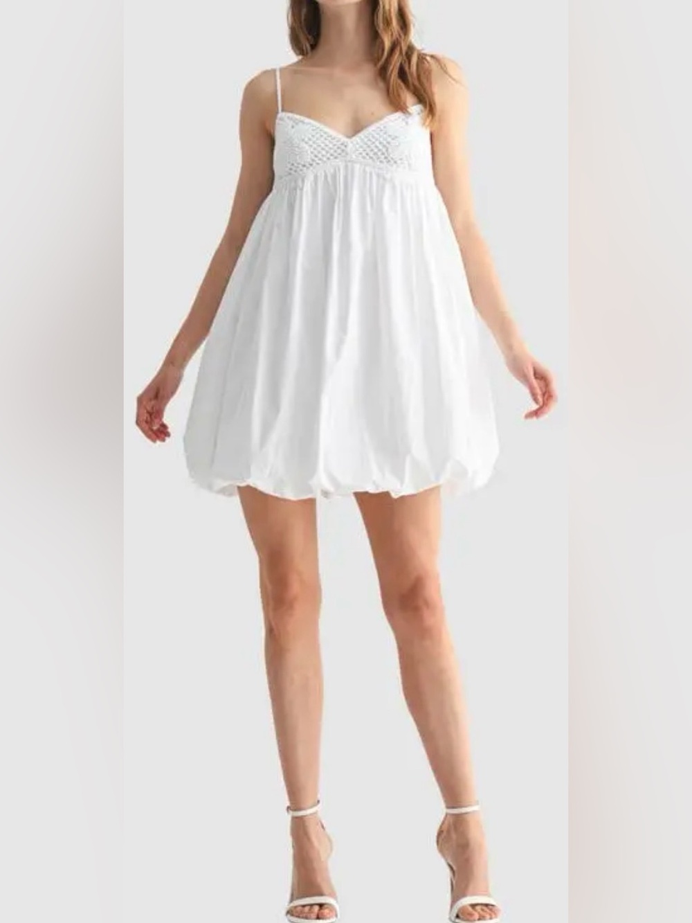 All In Favor White Bubble Hem Mini Dress Crochet Lace Babydoll XL NWT